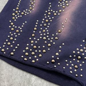 Shorts de luxe à bords bruts, poids lourd, été, French Terry, lavés, shorts de survêtement, streetwear, shorts en coton avec strass pour hommes - Product Image 5