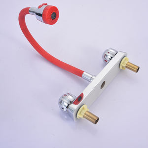 Robinet <span class=keywords><strong>mitigeur</strong></span> <span class=keywords><strong>eau</strong></span> chaude et froide 8 pouces en plastique à double poignée, à double trou, à montage sur comptoir, avec cartouche céramique, rouge, économiseur sanitaire - Product Image 2