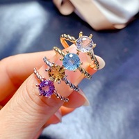 Seri Cincin Batu Permata Multi Warna Elegan Desain Potongan Kembang Api Perhiasan Perak Sterling S925 untuk Suvenir Pernikahan