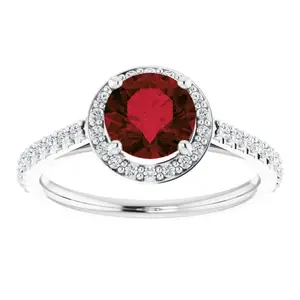 Unique Brilliant Round Cut 14K Gold Garnet Halo Preset Engagement Solitaire Ring Red Garnet Gemstone Ring