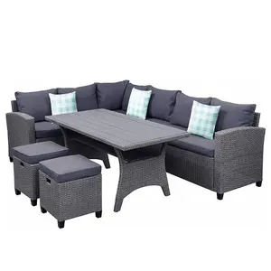 Dining Table Sofa And Cushion Stool For Family Garden Courtyard Outdoor All Day PE Rattan Furniture Sofa Set