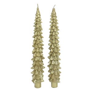 SET DI 2 CANDELINE A FORMA DI ALBERO DORATE 2X25CM - Product Image 1