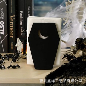 Coffin Shaped Tissue Holder Wood Halloween Decorative <b>Desktop</b> <b>Standing</b> Napkin Storage Rack Novelty Design - Product Image 3