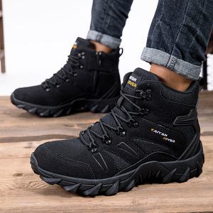Bottes de randonnée Kaiyan pour hommes, en daim noir, doublure en mesh, semelle intermédiaire en EVA, bout fermé, semelle extérieure en caoutchouc, respirantes, toutes saisons, chaussures d'extérieur - Product Image 1