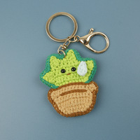 Porte-clés Cactus au Crochet Fait Main, Adorable Plante Succulente Tricotée, Breloque de Sac Plante en Pot Kawaii au Crochet