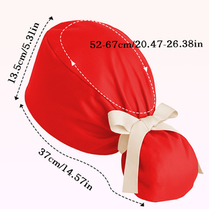 Chapeaux médicaux rouges pour femmes en polyester et élasthanne, bonnets médicaux pour infirmières, doublure en satin, cheveux longs, réglable, queue de cheval de travail - Product Image 4