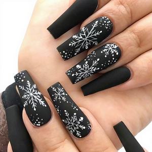 Cadeau de Noël : 24 <span class=keywords><strong>faux</strong></span> <span class=keywords><strong>ongles</strong></span> carrés en acrylique, style français, design luxueux doré pailleté, à presser, amovibles - Product Image 1