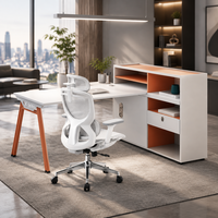 Bureau de direction moderne avec armoire de rangement latérale, poste de travail modulaire pour personnel avec étagères ouvertes, mobilier de bureau commercial
