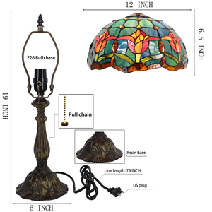 हस्तनिर्मित आधुनिक टिफ़नी टेबल लैंप, गुंबद छाया से सना हुआ ग्लास और फूल पैटर्न ई 26 बल्ब बेस - Product Image 6