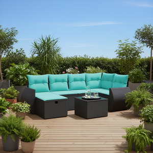 Set di divani da esterno in polyrattan nero, 7 pezzi con cuscini, mobili eleganti - Product Image 2