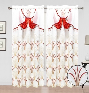 Rèm cửa sổ may sẵn họa tiết hoa đỏ Giáng sinh, chất liệu jacquard hai lớp, thiết kế sang trọng cho phòng khách, bán buôn. - Product Image 4