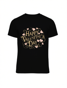 T-Shirt per San Valentino con Stampa Cuore Nero Oro Rosa, Manica Corta Casual da Uomo, Vestibilità Regolare, 100% Cotone 180g, Lavabile in Lavatrice - Product Image 1