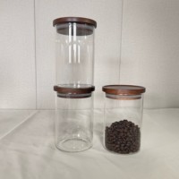 Juego de 3 Recipientes de Vidrio Transparente Apilables con Tapa de Madera para Almacenamiento de Alimentos, con Buen Sellado, para Uso Doméstico, en Promoción