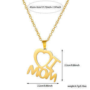 สร้อยคอจี้รูปหัวใจ MOM สแตนเลสสตีล ชุบทอง 18K พร้อมสายคล้องคอ ของขวัญสำหรับวันแม่ - Product Image 4