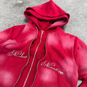 Sweat à capuche de haute qualité personnalisé lavé à l'acide 100% coton lourd épaule tombante Double fermeture éclair à capuche lavé à l'acide - Product Image 2