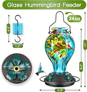 Mangiatoie per Colibrì in Vetro Soffiato a Mano da Esterno, da Appendere, 24oz, con Fossa Anti-Anti e Posatoio per Uccelli Selvatici - Product Image 2
