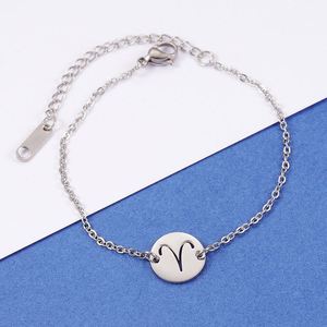Pulsera de Tobillo con Colgante Redondo Hueco Chapado en Oro, Cadena de Acero Inoxidable, Amuleto del Zodiaco, para Mujer - Product Image 3