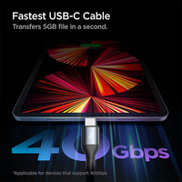 Kabel USB 4.0 Tipe-C ke Tipe-C Terbaru dengan Pelindung Anyaman, Pengisian Cepat 3A, Konektor Berlapis Nikel, Fleksibel dan Tahan Lama