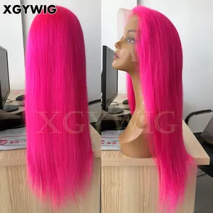 Cổ Phiếu 18 "100% Trinh Nữ Brazil Tóc Người Trong Suốt Ren Pre Plucked Hairline Glueless Sáng Màu Rose Red Full Lace Wig