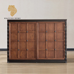 Mobile TV <span class=keywords><strong>Vintage</strong></span> in Legno Massello Intagliato a Mano, Vetrina Antica con Porta in Vetro e Striscia LED - Product Image 3