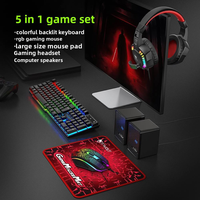 Ensemble de jeu 5-en-1 avec logo personnalisé, souris USB étanche à LED, casque, haut-parleurs, tapis de souris, souris filaire pour PC de bureau, jeu, bureau
