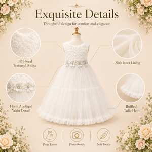Abito da Principessa in Tulle Bianco <span class=keywords><strong>per</strong></span> Ragazze 8-16 Anni Vestito da <span class=keywords><strong>Damigella</strong></span> <span class=keywords><strong>per</strong></span> Feste con Ricami in Pizzo Fiocco sulla Schiena Abito da Cerimonia Vaporoso - Product Image 6