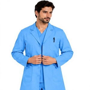 Bata de Laboratorio Blanca para Médicos, Manga Larga, Uniforme Médico Profesional, Antiestática, Transpirable, de Polialgodón, para Hospital - Product Image 1