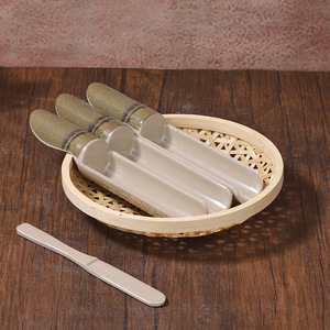 Melamine imitation bamboo tube shrimp paste mold two-piece set, seafood hot pot creative three-color shrimp paste <b>plate</b>, fish - Product Image 4