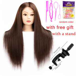 Cabeza de entrenamiento de maniquí femenino de pelo Real 85% de 60 cm de largo, cabeza de maniquí para peluqueros y peinados - Product Image 4