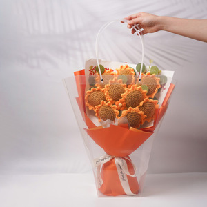 Bouquet de tournesols en fil de laine fait main, orange, cadeau de remise de diplôme, style naturel, fleurs artificielles - Product Image 4