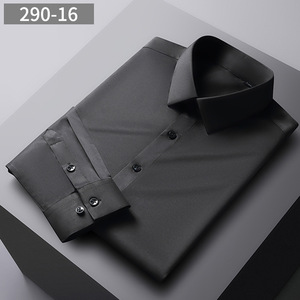 Spot Men's Long Sleeve Solid Color Shirt Anti-wrinkle Elastic Business Casual Shirt Wholesale <strong>Silky</strong> Texture Men's <strong>Top</strong> - Product Image 5
