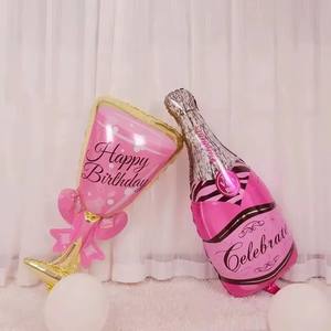 2 Piezas de Botella de Champán y Copa de Vino Decorativas con Globo Grande, Lazo Rosa, Decoración <span class=keywords><strong>para</strong></span> Fiesta de Cumpleaños y Boda - Product Image 4
