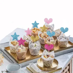 50 unids/bolsa brillo corazón pastel Topper decoración colorido pastel decoración suministros para cumpleaños boda fiesta pastel Toppers