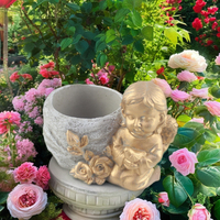Pots en ciment gris de haute qualité avec ange doré, jardinière d'extérieur pour la décoration de la maison et les événements, utilisation au sol