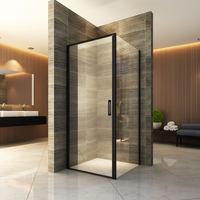 Cabine de douche carrée pivotante sans cadre en verre noir mat de 6 mm pour hôtels - BL-N017F avec cadre en aluminium