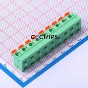 DB142R-7.62-9P-GN Spring Terminal Block Bent Lead Through Hole,P=7.62mm Connector 1x9P 7.62mm Green 9P - Product Image 1