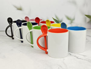 Wholesale Blank <b>Ceramic</b> <b>Mug</b> with Spoon, Customizable Sublimation Coffee Cup with Colored Interior - Product Image 6
