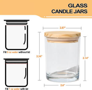 ขวดแก้วใสสำหรับเทียน 12 ชิ้น - ขนาด 7 ออนซ์ พร้อมฝาปิดไม้ไผ่แบบสุญญากาศ บรรจุภัณฑ์สำหรับทำเทียนจำนวนมาก - Product Image 3