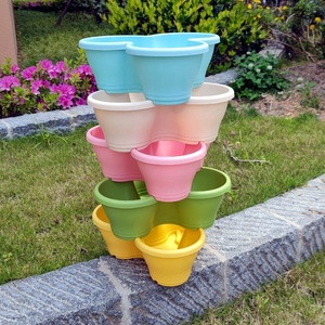 Jardinière de légumes à 3 pétales empilable à 5 niveaux pour fleurs de fraises et d'herbes Jardinage vertical Intérieur Extérieur Pots de jardin empilables en résine - Product Image 3