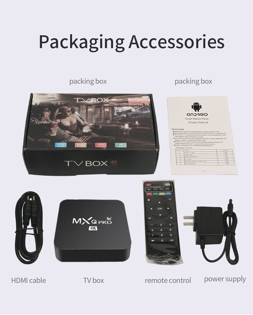 MXQ PRO 4K HDR Android TV 2.4G WIFI for Google Cast Quad Core 8GB RAM Media Player with Android 7.1