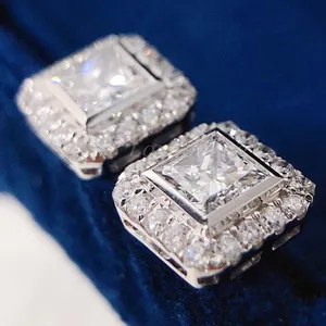럭셔리 디자인 18K 골드 화이트 컬러 스퀘어 설탕 모양 큰 빛나는 다이아몬드 반지