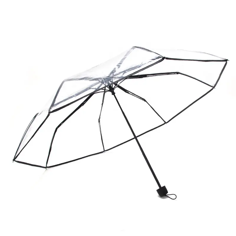 Venta al por mayor logotipo personalizado claro paraguas transparente 3 paraguas plegable