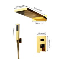 Système de Douche Luxe Doré avec Pommeau Pluie et Cascade et Douchette à Main, Certifié CE, OEM Personnalisable pour Hôtels et Commandes en Gros