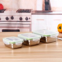 Ensemble de boîtes à lunch en acier inoxydable 304 avec couvercle en plastique pour le stockage des aliments et des fruits, style simple pour une utilisation quotidienne, en plein air, au camping, à l'école