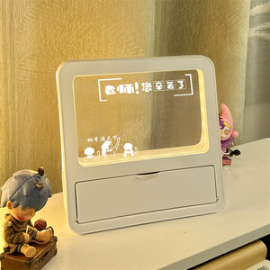 Creative Acrylic Night <strong>Light</strong> Daily Drawing Message Memo Board Rectangle Wood Stand Base LED Wooden <strong>Table</strong> Lamp - Product Image 1