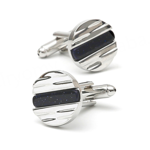 Hot Selling Men's <b>Cufflinks</b> Light Luxury Blue Sandstone Round <b>Gold</b> Copper Shirt Wholesale - Product Image 1