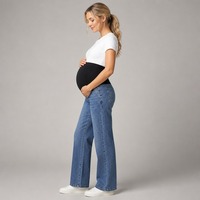 Jean de travail de maternité pour femme, coupe droite ample, en denim extensible, style décontracté pour le bureau