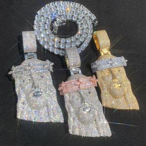 זהב tumn ענק spooky ראש <span class=keywords><strong>jesus</strong></span> ענק זירקון קסם מתובל כתר jumbo שרשרת תליון מעוקב זרקון כתר ג 'מבו שרשרת זרקון לגברים - Product Image 2