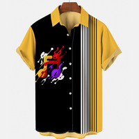 Modetrend 3D gestreiftes Herrenhemd lässig Musik Gitarre Hip Hop Kurzarm-T-Shirt lockeres Herren-Hawaii-Hemd