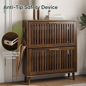 SENYU Modern <b>Wood</b> <b>Shoe</b> Cabinet with Slatted Doors 2 Shelves Space Saving Entryway Storage Furniture Freestanding Midcentury Desi - Product Image 6